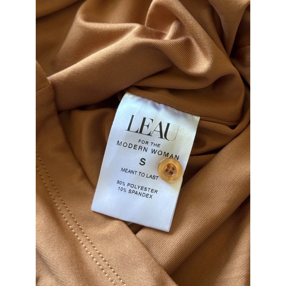 NWT L'EAU Berlin Button Up Mini Dress Chic Brown Ruched Long Sleeve Small Twee - Picture 6 of 10